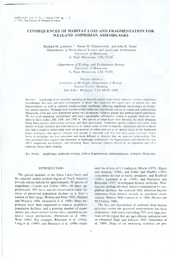(PDF) Consequences of habitat loss and fragmentation for wetland