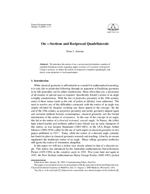 (PDF) On n-Sections and Reciprocal Quadrilaterals