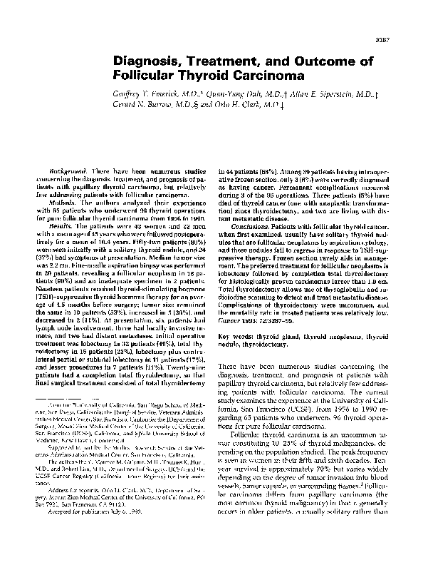 (PDF) Diagnosis, treatment, and outcome of follicular thyroid carcinoma