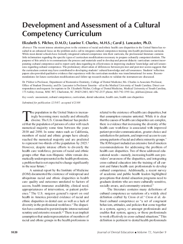 (PDF) Development and assessment of a cultural competency curriculum