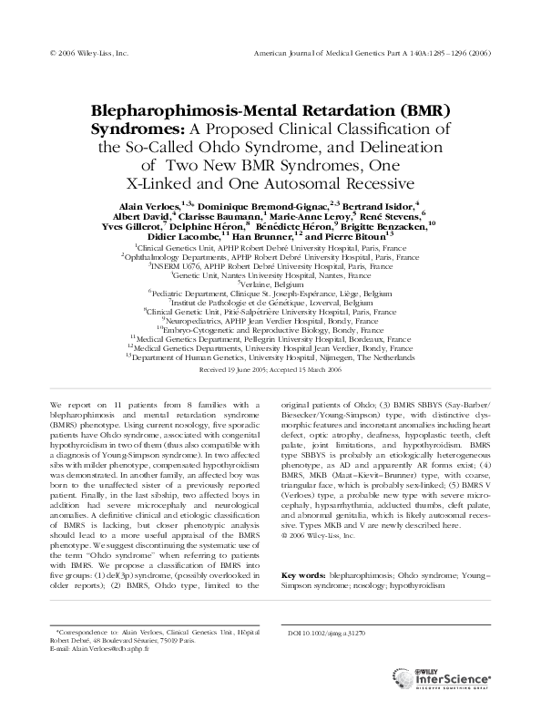 (PDF) Blepharophimosis-mental retardation (BMR) syndromes: A proposed ...