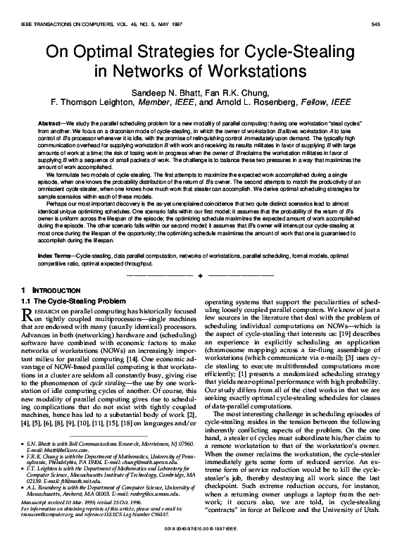 (PDF) On optimal strategies for cycle-stealing in networks of workstations