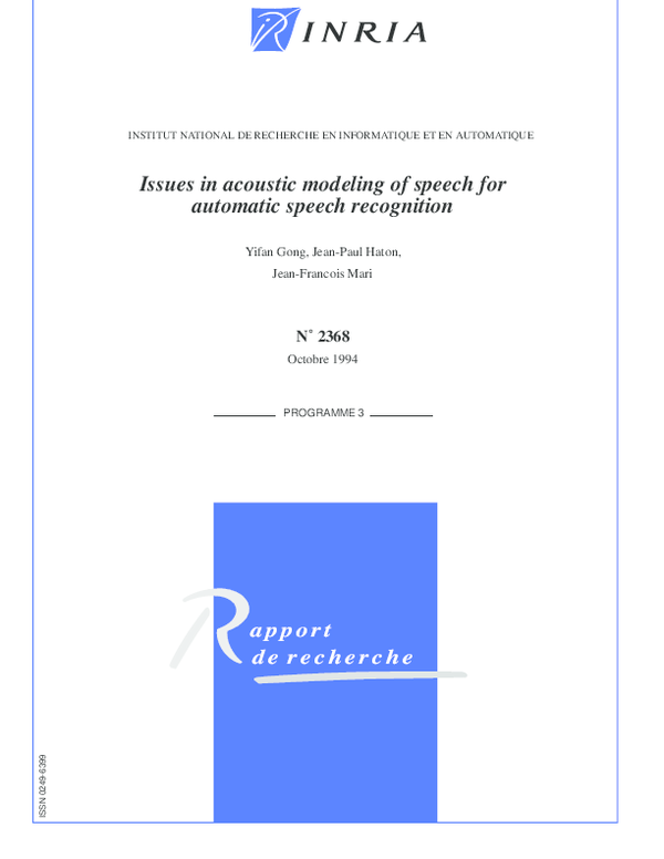 (PDF) Issues in Acoustic Modeling of Speech for Automatic Speech ...