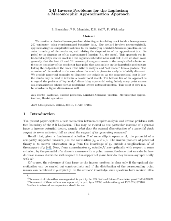 (PDF) 2-D inverse problems for the Laplacian: A meromorphic ...