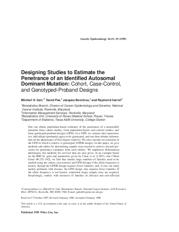 (PDF) Designing studies to estimate the penetrance of an identified ...