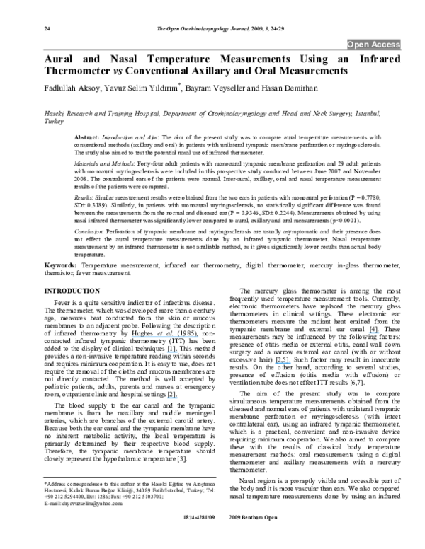(PDF) Aural and Nasal Temperature Measurements Using an Infrared