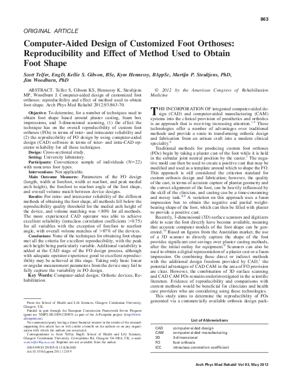 (PDF) Computer-Aided Design of Customized Foot Orthoses ...