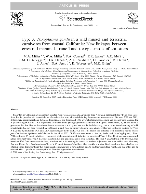 (PDF) Type X Toxoplasma gondii in a wild mussel and terrestrial