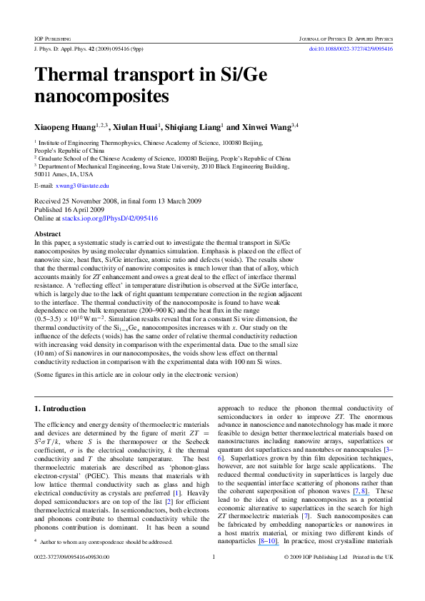 (PDF) Thermal transport in Si/Ge nanocomposites