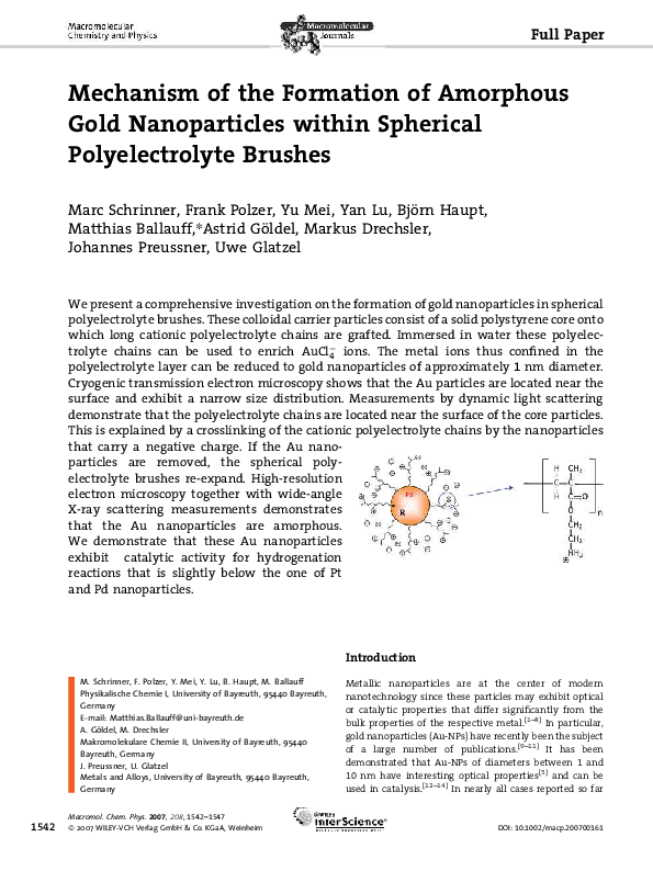 (PDF) Mechanism of the Formation of Amorphous Gold Nanoparticles within ...