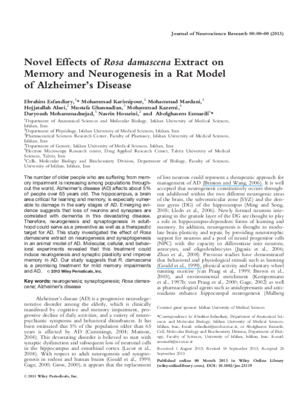 (PDF) Novel effects of Rosa damascena extract on memory and ...