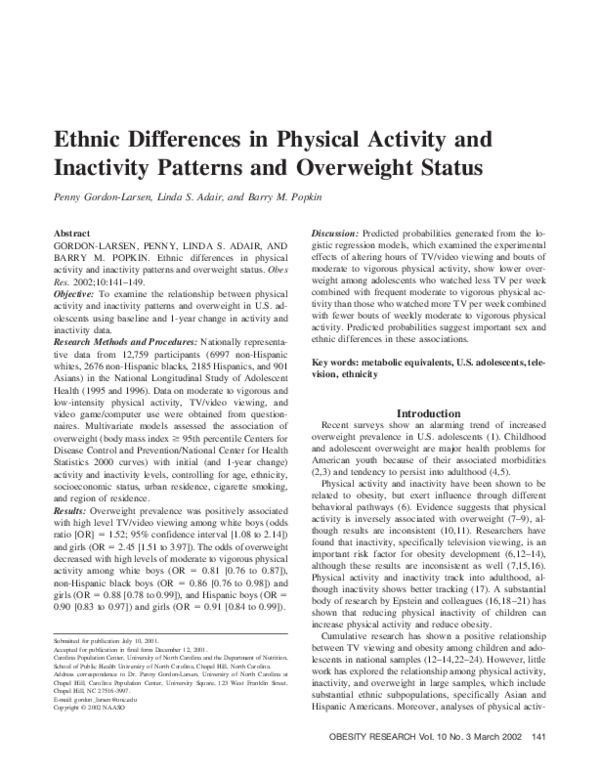 (PDF) Ethnic Differences in Physical Activity and Inactivity Patterns ...