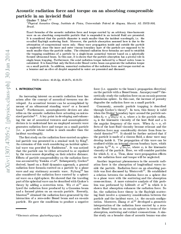 (PDF) Acoustic radiation force and torque on an absorbing compressible ...