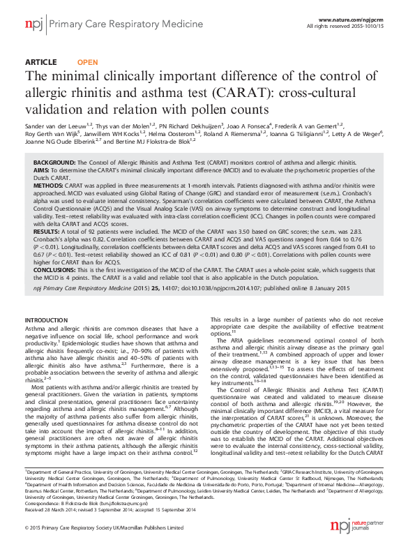 (PDF) The minimal clinically important difference of the control of ...