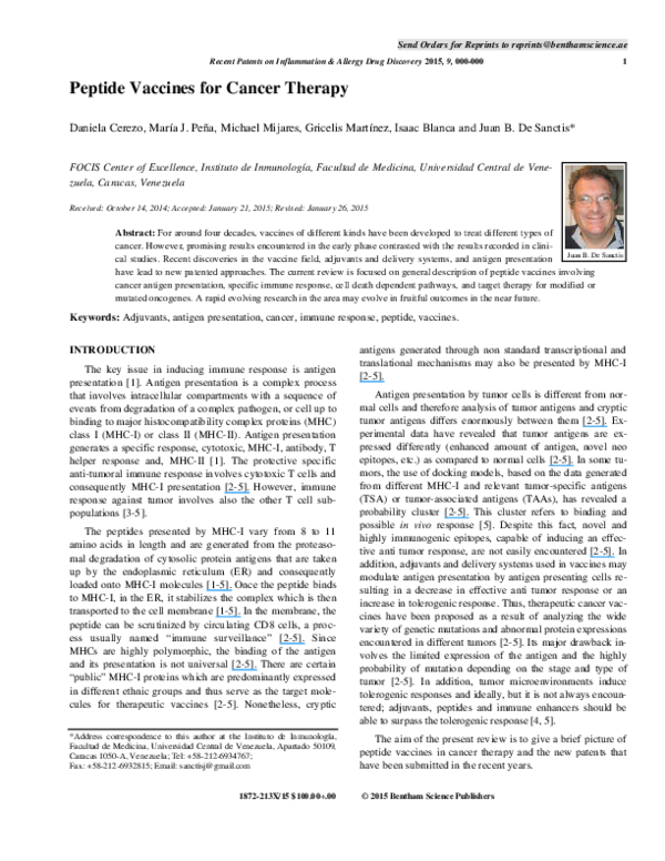 (PDF) Peptide Vaccines For Cancer Therapy