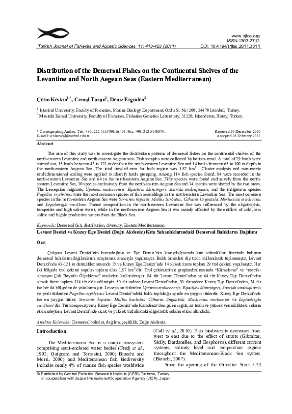 (PDF) Distribution of fishes on the continental shelf in the Levantine ...