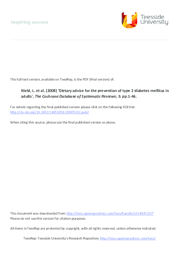 (PDF) Dietary advice for the prevention of type 2 diabetes mellitus in ...