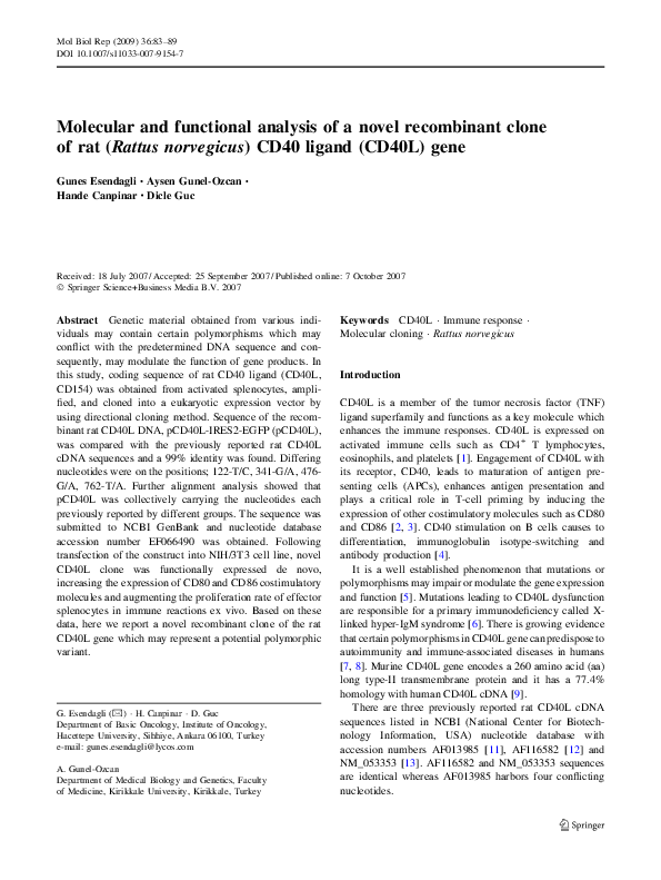 (PDF) Molecular and functional analysis of a novel recombinant clone of ...