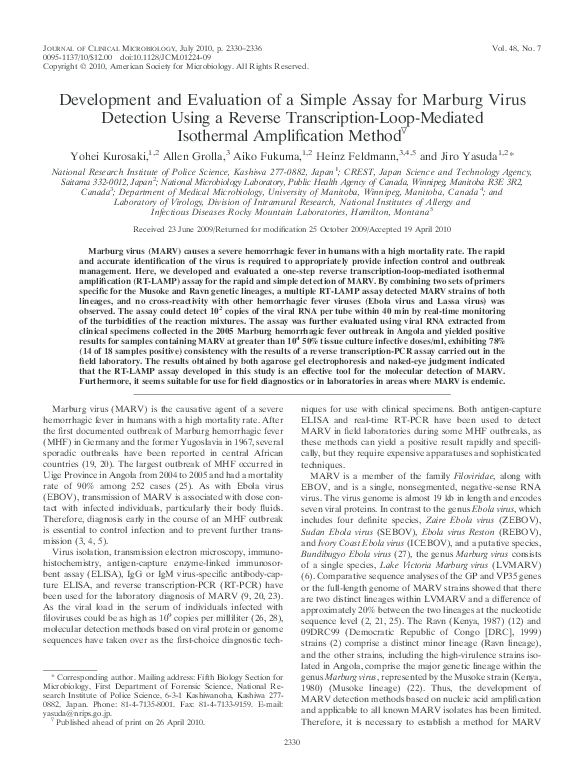 (PDF) Development and Evaluation of a Simple Assay for Marburg Virus ...