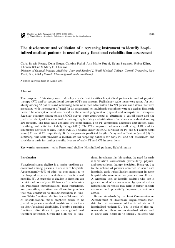 (PDF) The Development and Validation of a Screening Instrument to ...