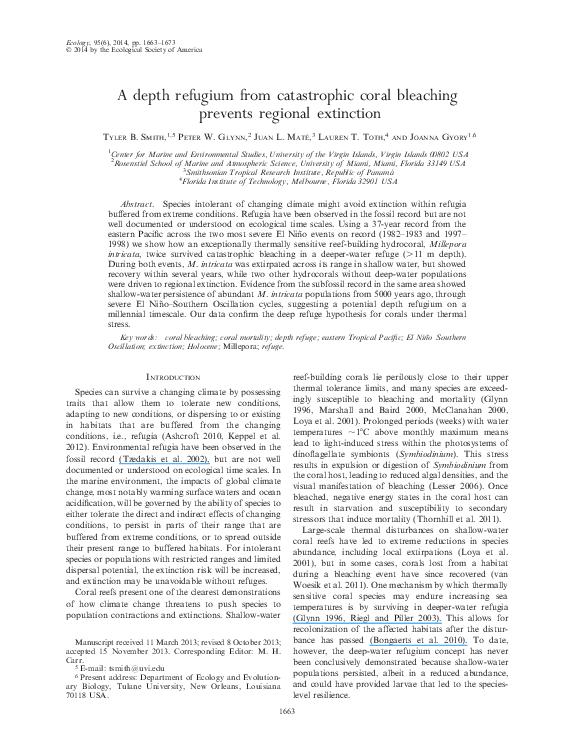 (PDF) A depth refugium from catastrophic coral bleaching prevents ...