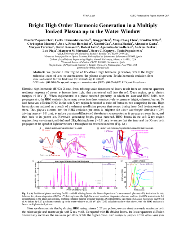 (PDF) Bright High Order Harmonic Generation in a Multiply Ionized ...