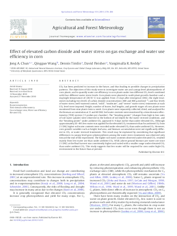 (PDF) Effect of elevated carbon dioxide and water stress on gas ...