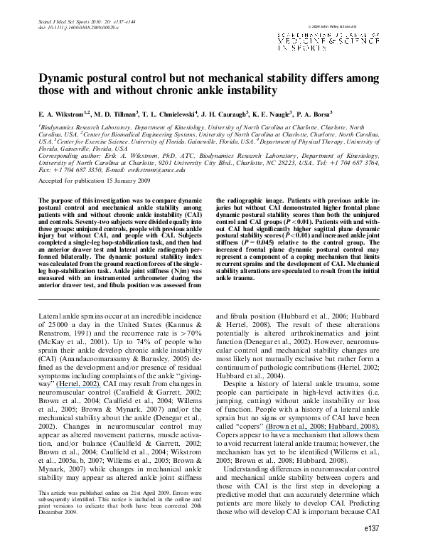 (PDF) Dynamic postural control but not mechanical stability differs ...