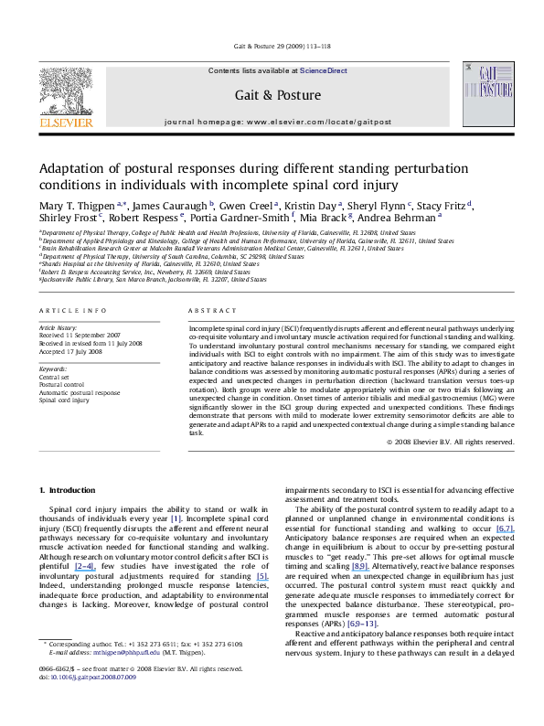 (PDF) Adaptation of postural responses during different standing ...