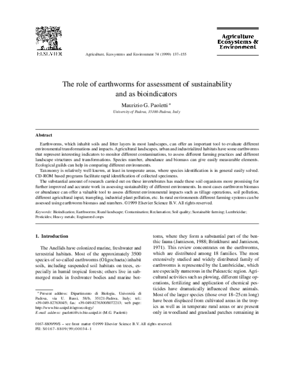 (PDF) The role of earthworms for assessment of sustainability and as ...