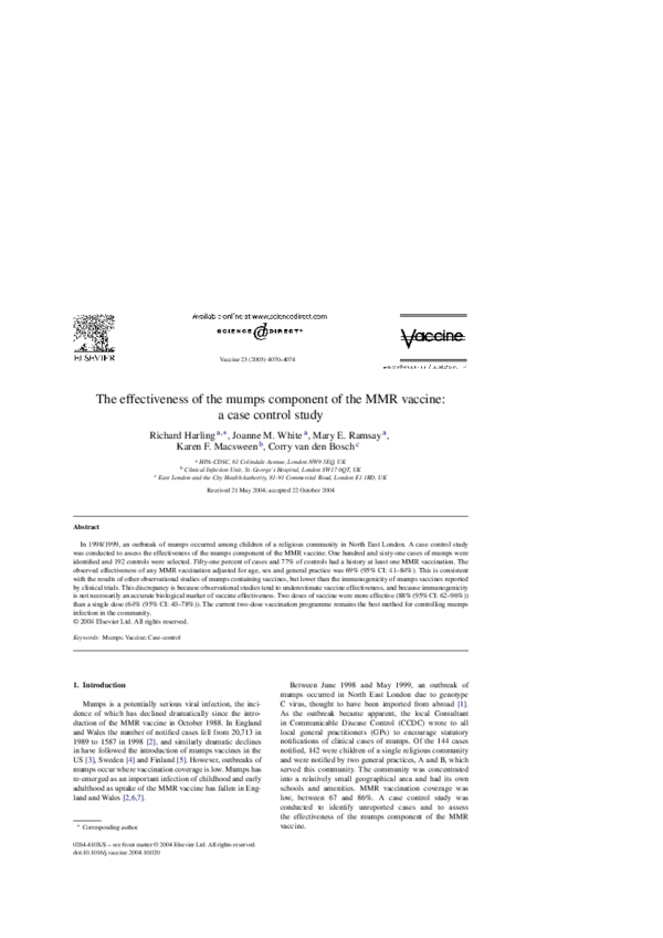 (PDF) The effectiveness of the mumps component of the MMR vaccine: a ...