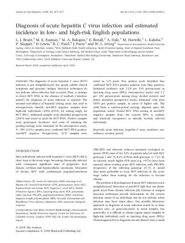 (PDF) Diagnosis of acute hepatitis C virus infection and estimated ...