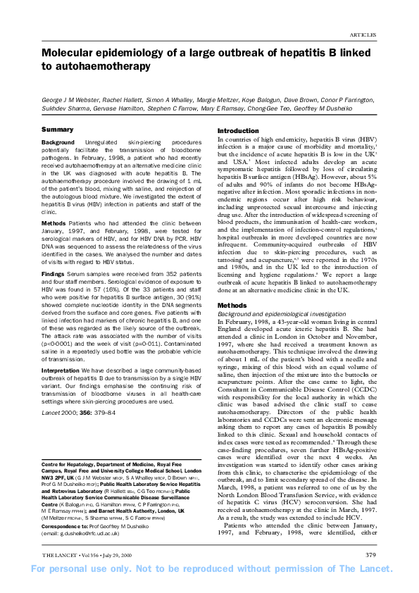 (PDF) Molecular epidemiology of a large outbreak of hepatitis B linked ...