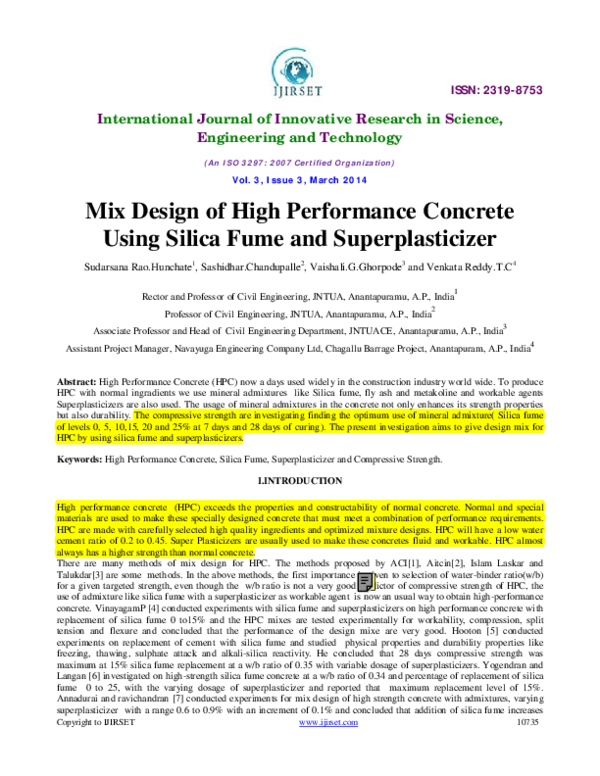 (PDF) Mix Design of High Performance Concrete Using Silica Fume and