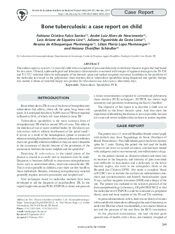 (PDF) Bone tuberculosis a case report on child Schindler Hc, Lilian