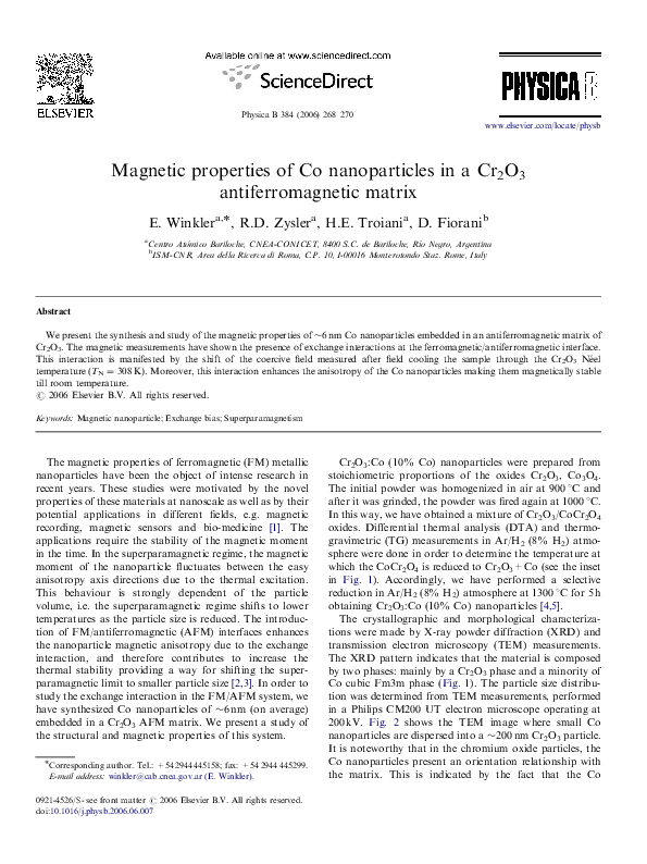 (PDF) Magnetic properties of Co nanoparticles in a Cr2O3 ...