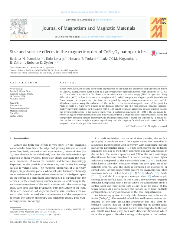 (PDF) Size and surface effects in the magnetic order of CoFe2O4 ...