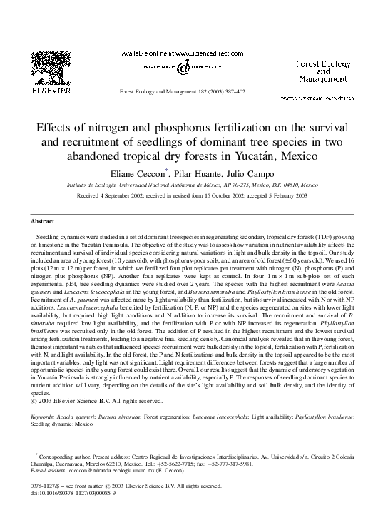 (PDF) Effects of nitrogen and phosphorus fertilization on the survival ...