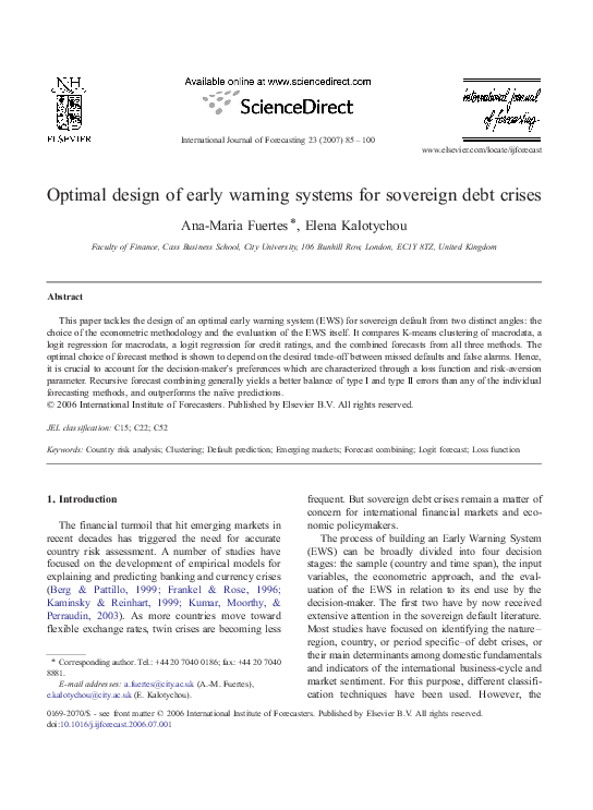 (PDF) Optimal design of early warning systems for sovereign debt crises