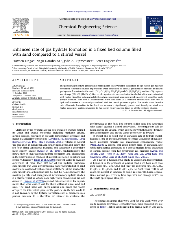 (PDF) Enhanced rate of gas hydrate formation in a fixed bed column ...