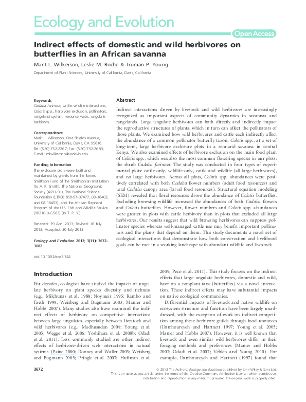 (PDF) Indirect effects of domestic and wild herbivores on butterflies ...
