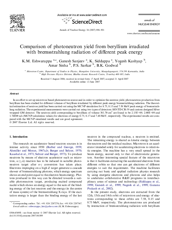 (PDF) Comparison of photoneutron yield from beryllium irradiated with ...
