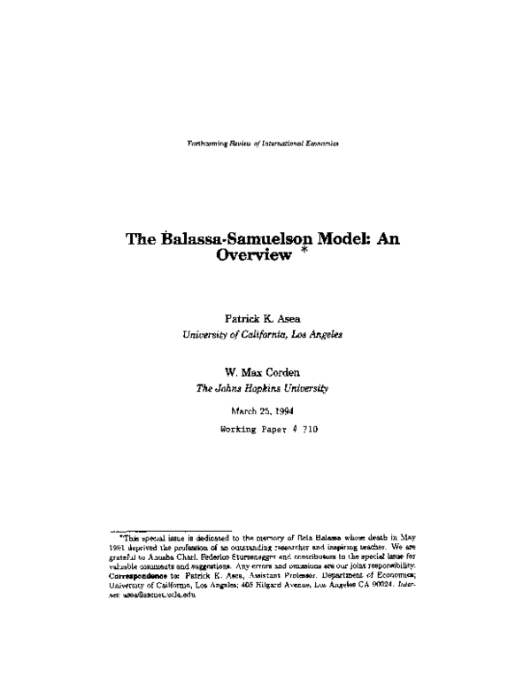 (PDF) The BalassaSamuelson Model an Overview