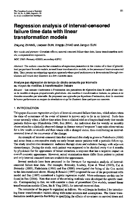 (PDF) Regression analysis of interval-censored failure time data with ...
