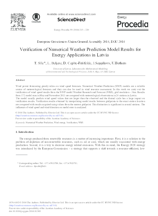 (PDF) Verification of Numerical Weather Prediction Model Results for ...