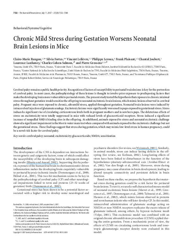 (PDF) Chronic Mild Stress during Gestation Worsens Neonatal Brain ...