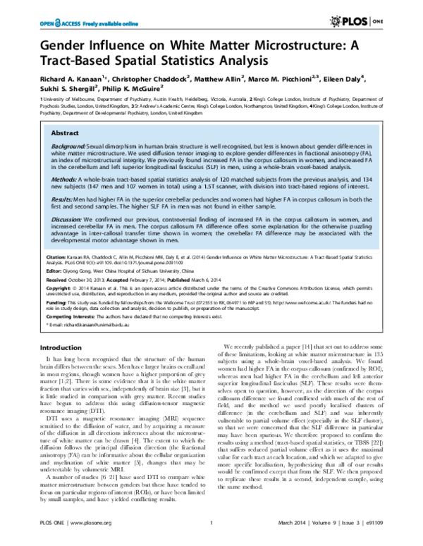 (PDF) Gender Influence on White Matter Microstructure: A Tract-Based ...