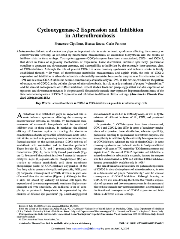 (PDF) Cyclooxygenase-2 Expression and Inhibition in Atherothrombosis