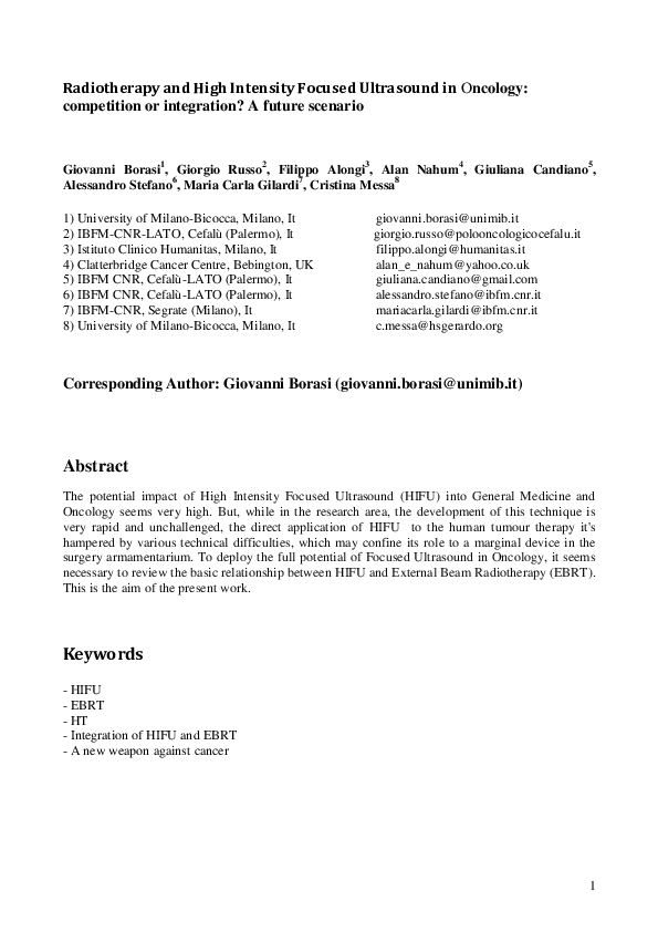 (PDF) Radiotherapy and High Intensity Focused Ultrasound in Oncology ...