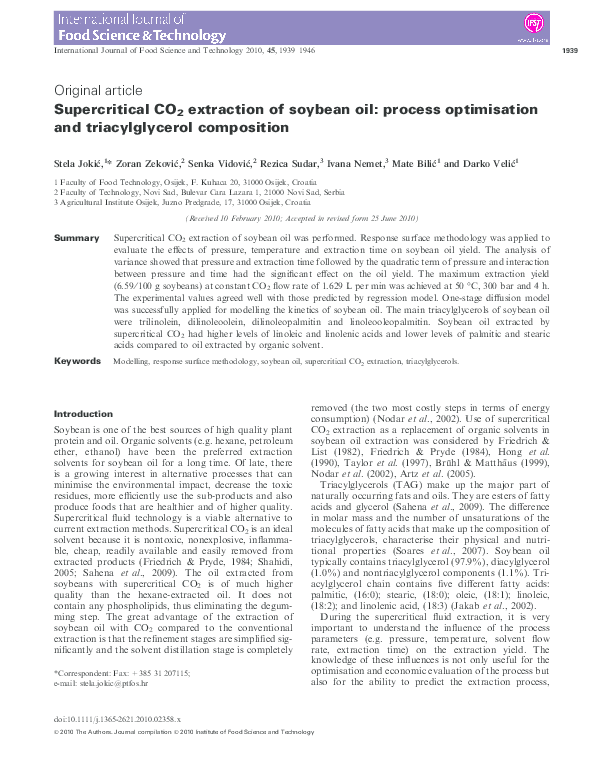 (PDF) Original article Supercritical CO2 extraction of soybean oil process optimisation and